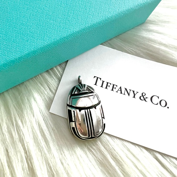 RARE heavy Tiffany & Co. SCARAB beetle pendant Egyptian hieroglyphics symbols - Picture 1 of 13
